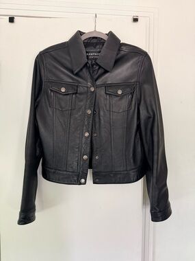 Vintage Black Leather Trucker Jacket